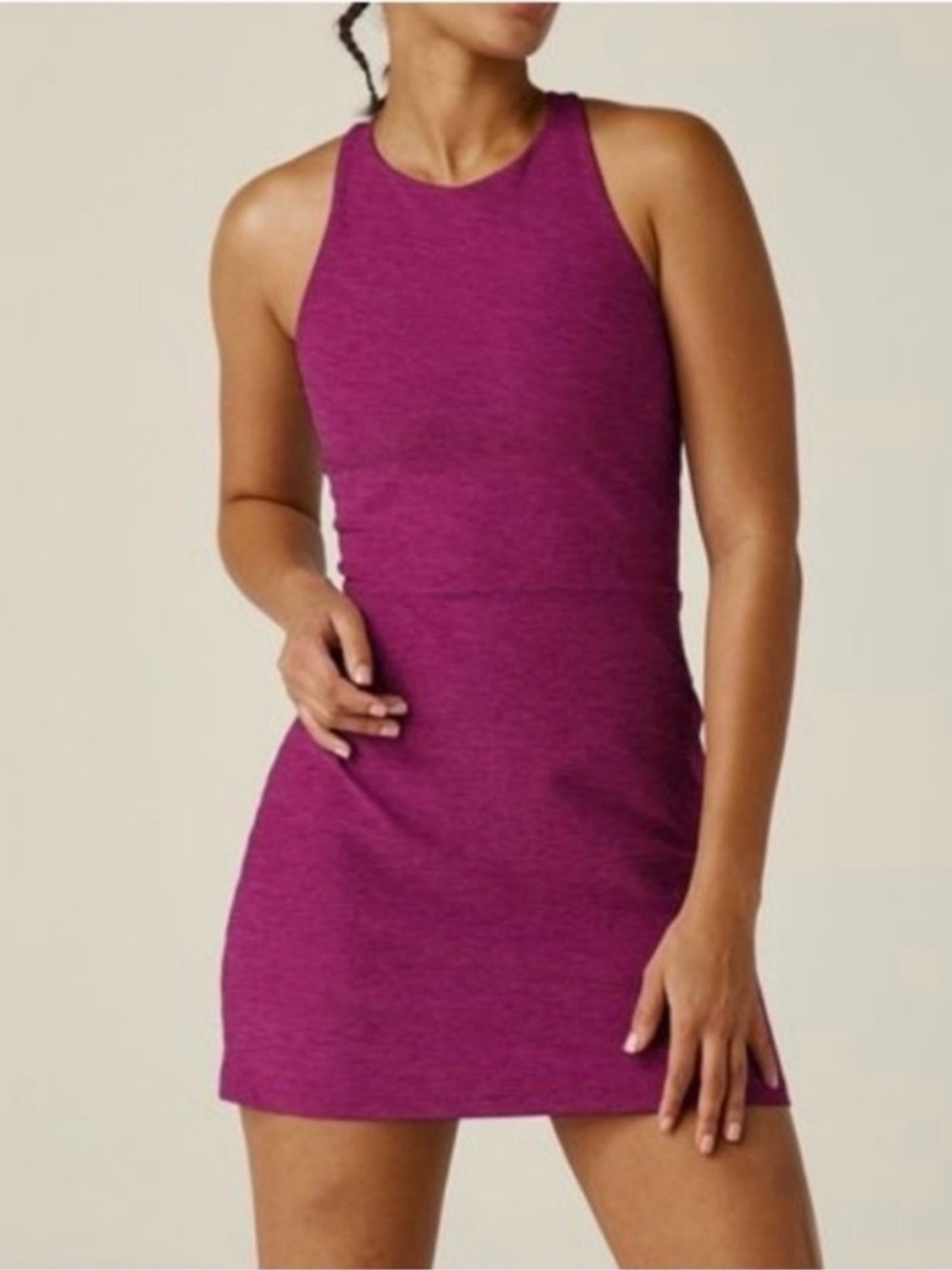 Beyond Yoga Refocus Spacedye Heather Purple Active Tank Dress High Neck